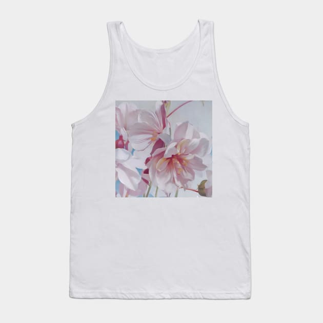 White with Burgundy Floral Tank Top by DANAROPER